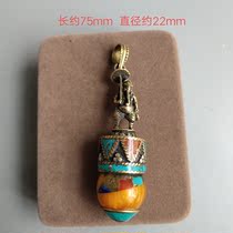 Antique Wenplay antique old Tibetan Buddhist Temple pure copper elephant God inlaid beeswax turquoise pendant antique pendant pendant
