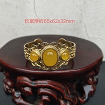Ancient Jade old Jade antique Qing Dynasty Qianlong high ice yellow Feiwang Green old jade inlaid pure copper bracelet female bracelet