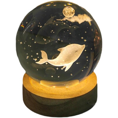 海豚发光水晶球小夜灯摆件玻璃球生日礼物女生女孩女友高级感七夕