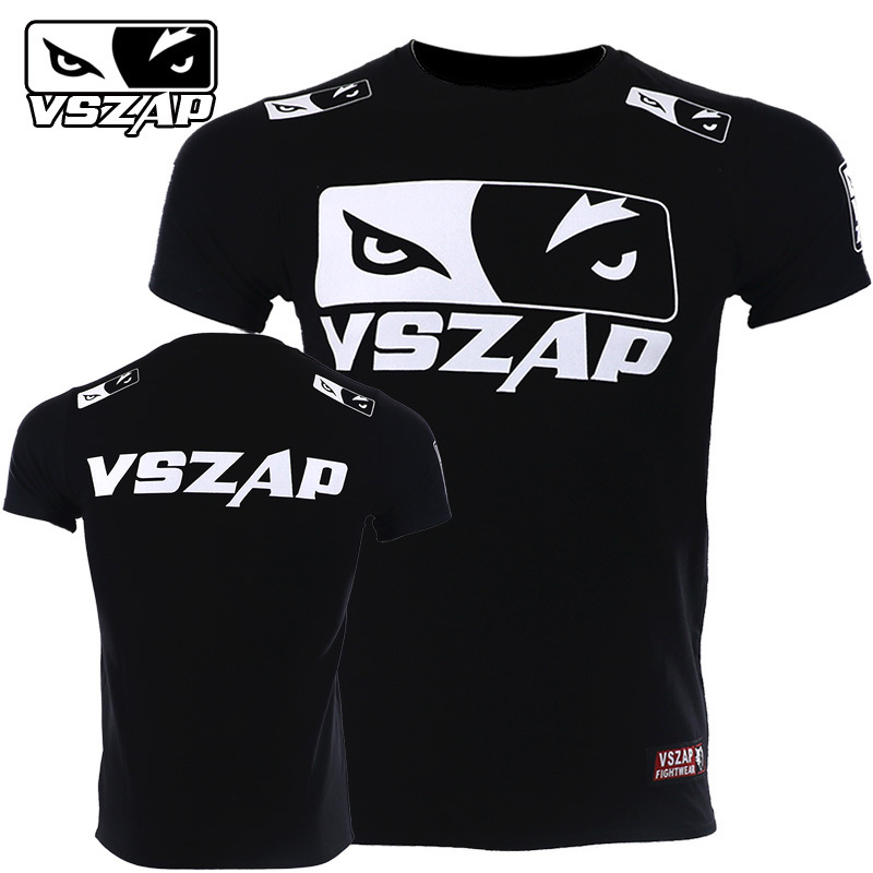 Vszap Fighting Fitness Sports Trendy Brand Short-Sleeved T-Shirt Mma Thai Boxing Training Fighting Ufc Competition Sports Pure Cotton