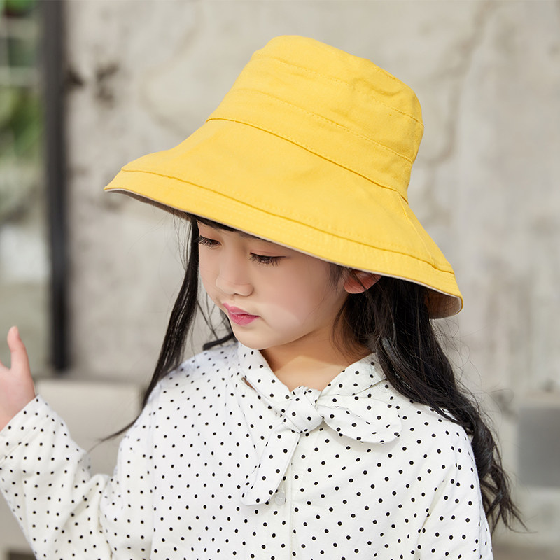Children double-sided fisherman hat baby summer breathable female boy sunscreen parent-child sunshade hat big hat brim spring and autumn
