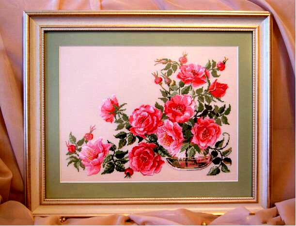 Pure cotton printing cross stitch can be customized pure handmade finished living room entrance simple fresh flowers and plants rose bottle