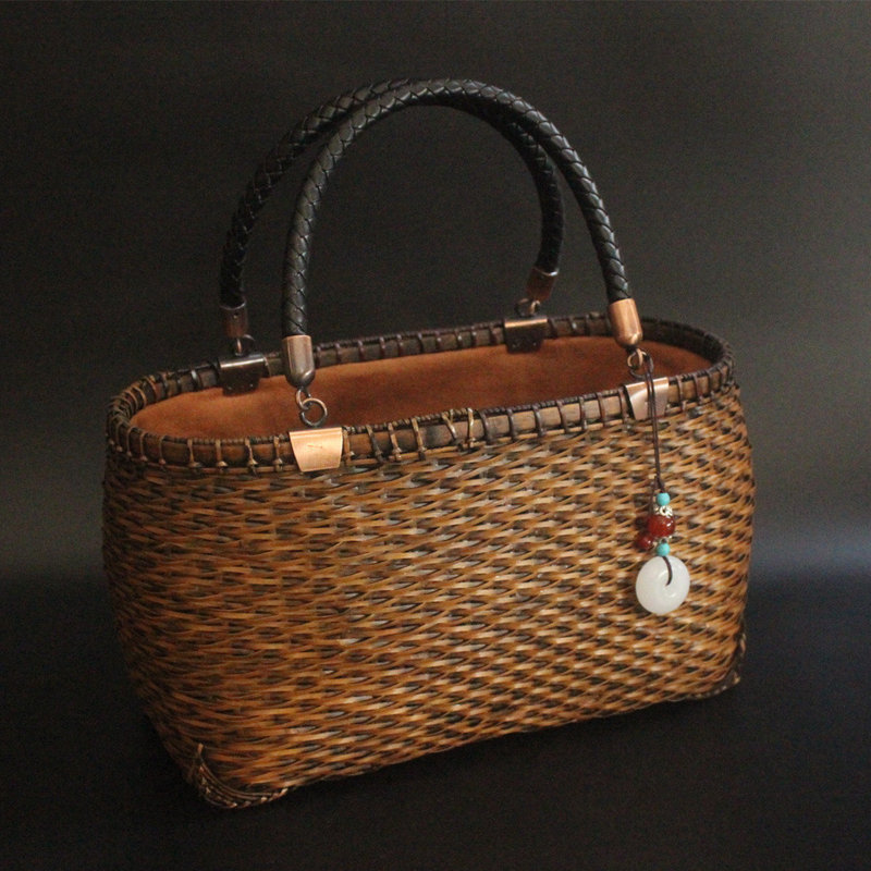 Factory Direct Sales Bamboo Woven Bags, Women's Handbags, Japanese-Style Handmade Storage Baskets, Bamboo Woven Bags