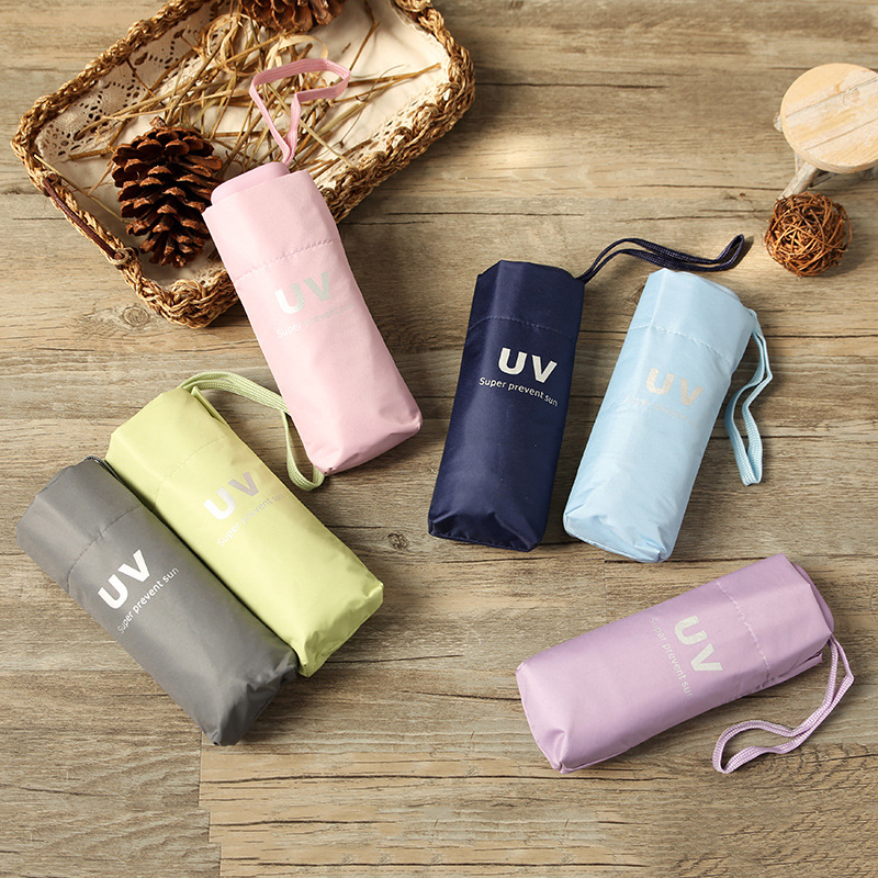 UV Sun Protection Against UV Umbrella Black Rubber Beach Umbrella Five Fold Umbrella Mini Beach Umbrella GBU Pure Color Sunny Umbrella Multicolor