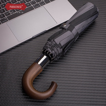 Fully automatic umbrella British handsome ten-bone windproof solid wood hook simple striped male lady three folding umbrella