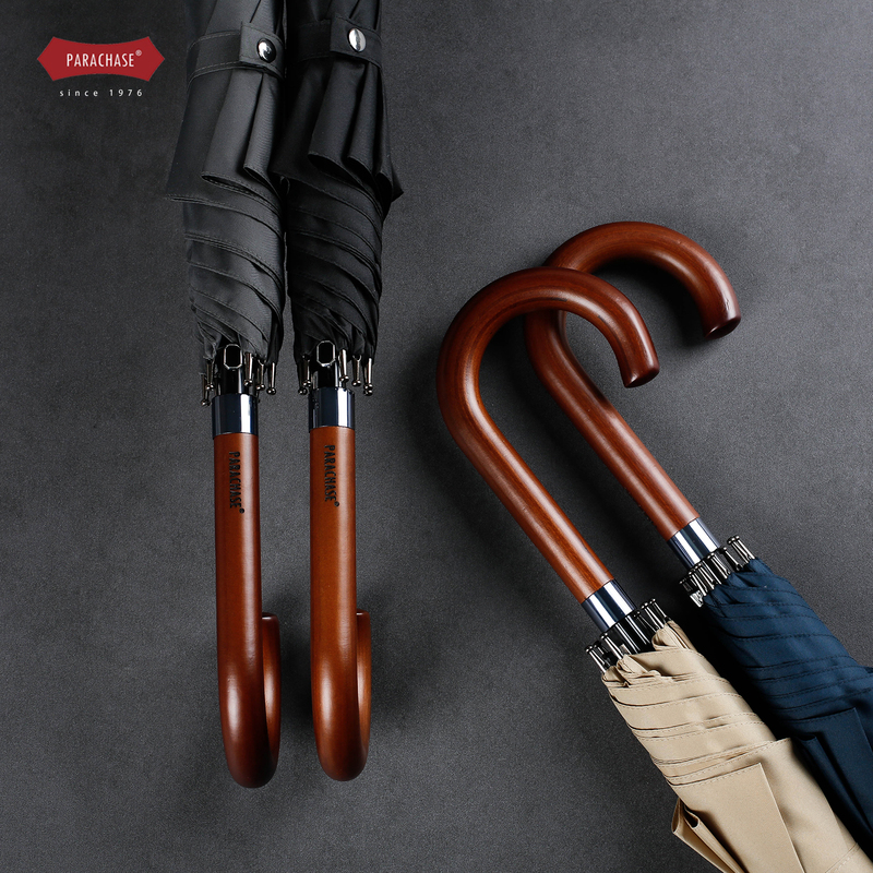 British Retro Straight Umbrella, Business Solid Wood Hook Automatic Umbrella, Sturdy Long Umbrella for Women, Wind-Resistant Long-Handled Umbrella for Men