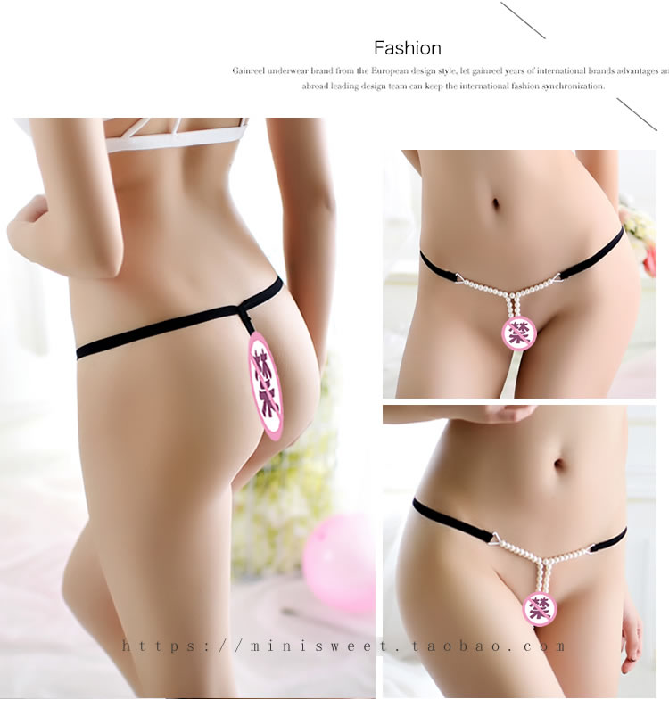 Thongs Giả Ngọc trai Massage Nữ tính Ren thấp Eo Hot Sao Trong suốt Thực tế Hông Quần lót Openwork Hạt - G-string quần xì