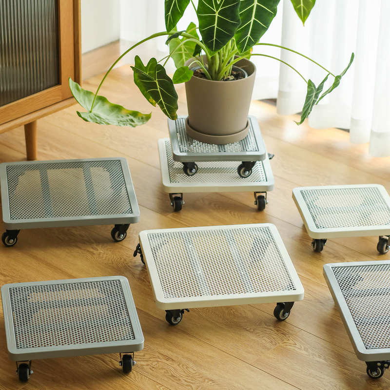 Household Mobile Flower Pot Tray with Wheeled Base for Transporting Plants, Furniture, and Iron Art Flower Stands