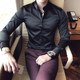 Spring and summer British embroidered shirt men's youth casual slim long short-sleeved shirt top solid color basic style plus velvet