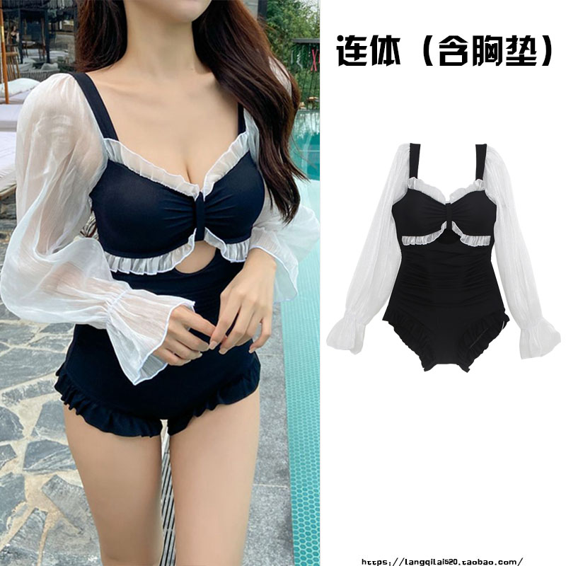 South Korea ins style swimsuit ladies one-piece slimming fashion puff sleeve sexy hot spring long-sleeved swimsuit new