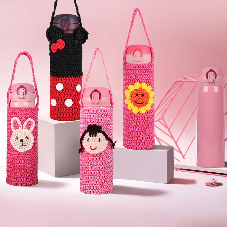 Thermos bottle bag universal cup cover student water cup protection cover insulated cup sleeve heat insulation anti-scalding belt lift rope hook knitting