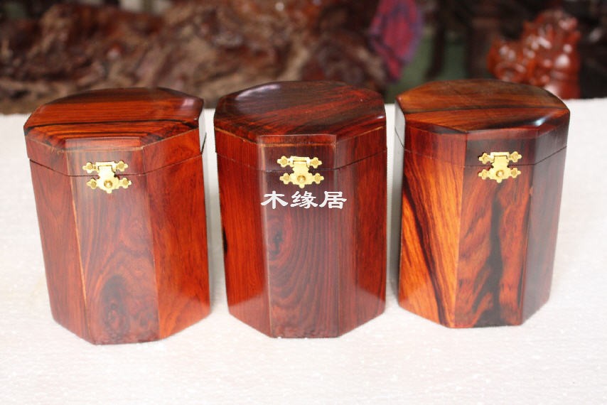 Special price Laos red sour branch wood hexagonal tea caddy mahogany crafts