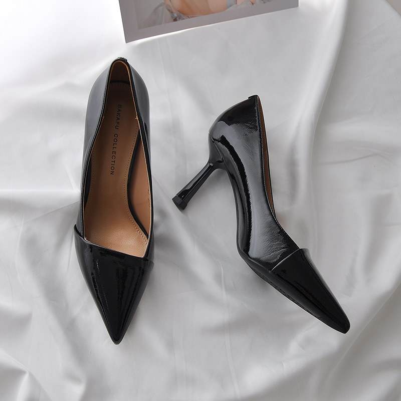 Soft Leather Sheepskin Black High Heels for Women 2026 New Autumn Style Stiletto Heels Autumn High-Heeled Shoes Pointed Toe Professional Comfortable