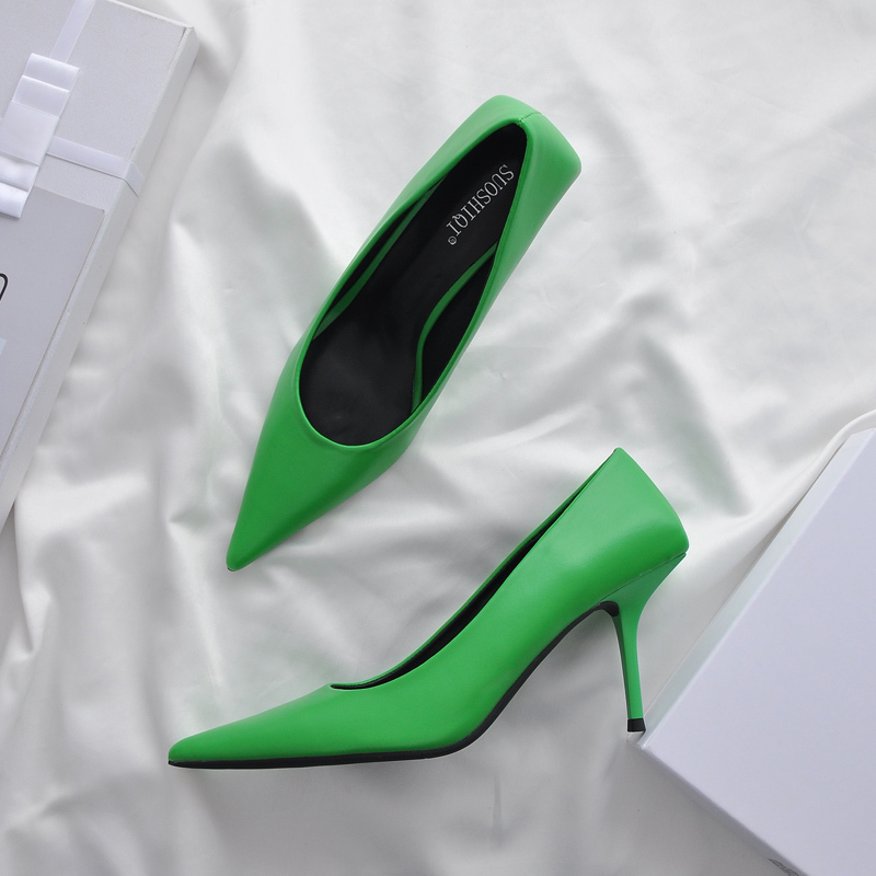 European Style Green High Heels for Women 2026 New Summer French Design High-Heeled Shoes Ultra Pointed Toe Runway Shoes
