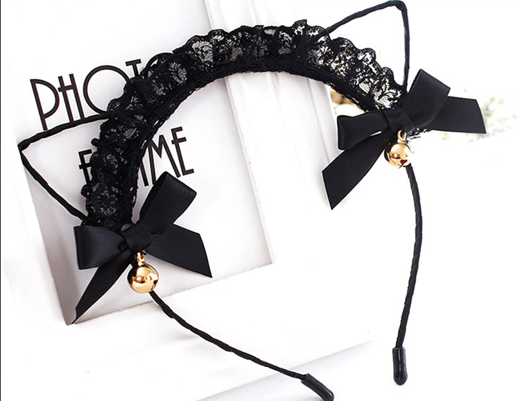 Interest Lingerie Accessories Adorable bell Bell Lace Hair Stirrup Hollowed-out Small Cat Ears Beautiful Head Decoration