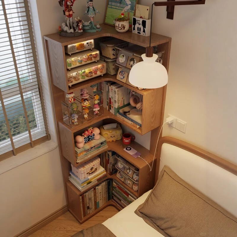 Corner Bookshelf Floor-Standing Storage Rack Integrated Against the Wall Bedroom Bedside Corner Narrow Bookshelf Corner Storage Display Shelf