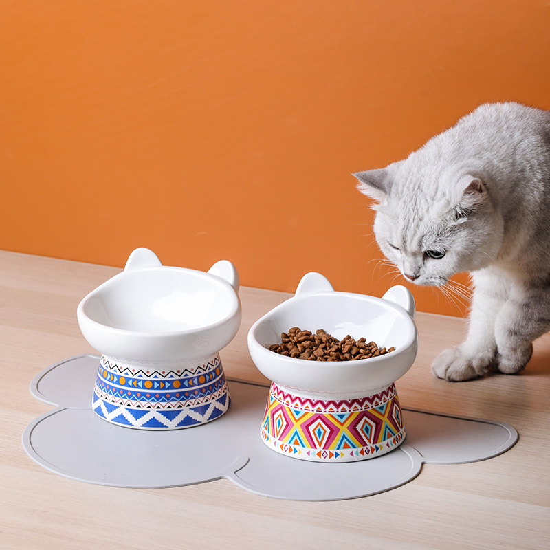 Cat Bowl Ceramic AntiOverturning High Foot Cat Food Basin Cat Food