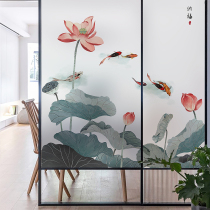 Chinese frosted glass window self-adhesive sticker shading anti-Peeping window paper anti-light bathroom window film Summer lotus