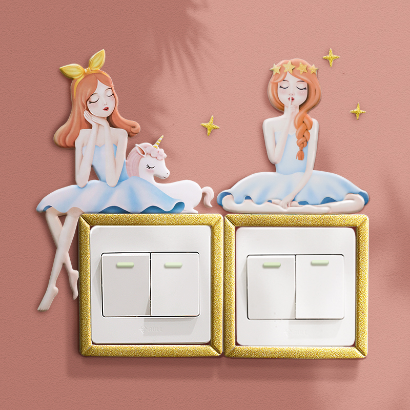 Girl switch sticker light luxury light switch protective cover frame socket decorative frame wall sticker luminous home creative