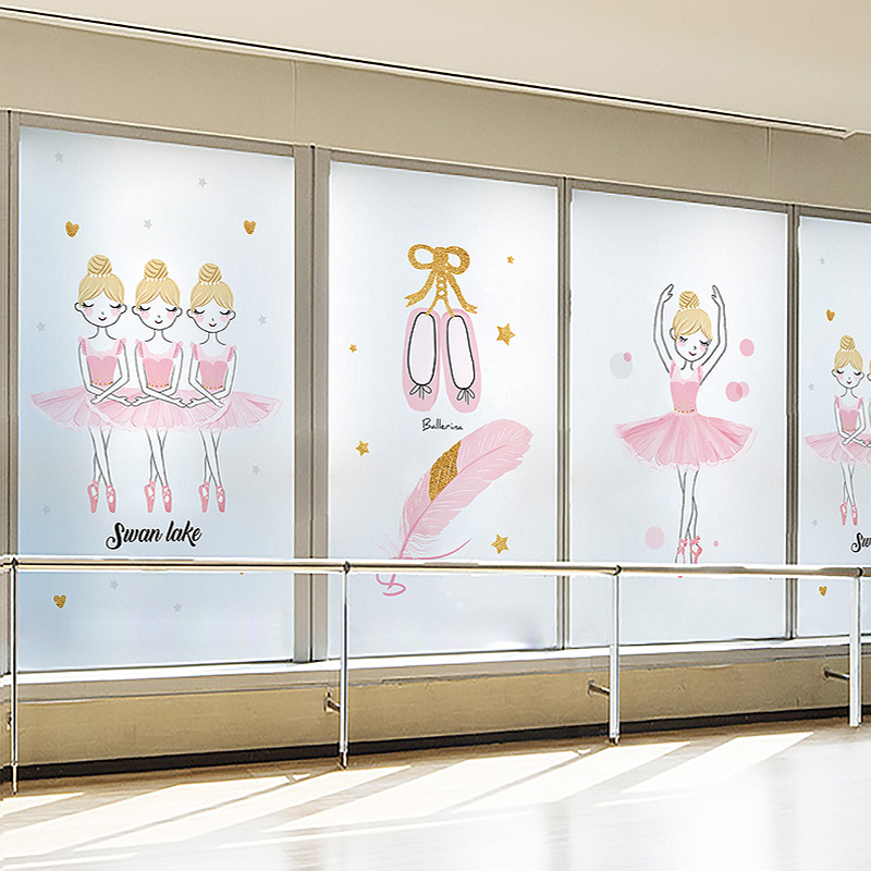Dance classroom decoration window glass sticker frosted film electrostatic training class sliding door sticker ballet girl