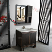 New Chinese bathroom cabinet table basin floor bathroom cabinet wash table solid wood marble combination 2021 latest model