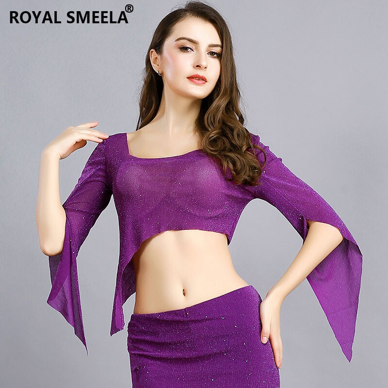 Belly dance practice suit top 2020 new sexy women mesh short-sleeved summer beginner oriental dance dance suit