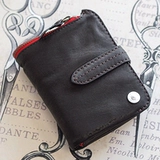 Японский кошелек, короткий картхолдер, бумажник с молнией, из натуральной кожи