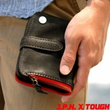 Японский кошелек, короткий картхолдер, бумажник с молнией, из натуральной кожи