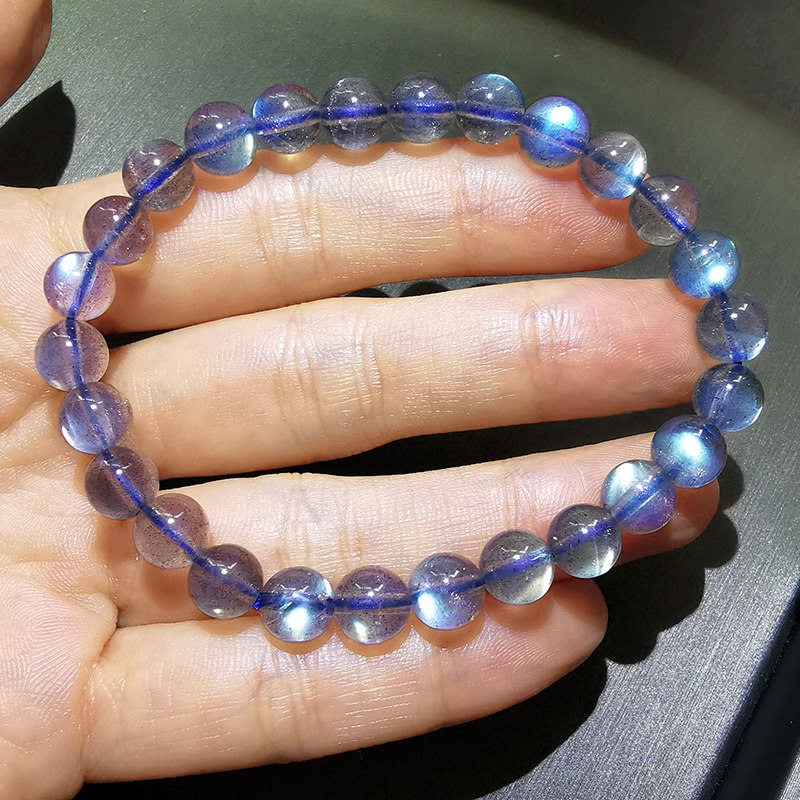 Gray moonstone hand-shaped natural crystal glass body lucky peach blossom braided bracelet for men and women