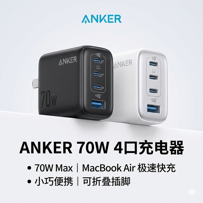 Anker 70W Charger Multi-Port Gallium Nitride Fast Charging Head Type-C Foldable Plug Universal for Mobile Phones and Computers iPhone Apple 17 Pro Max Huawei Xiaomi Anker 70W Charger Multi-Port Gallium Nitride Fast Charging Head Type-C Foldable Plug Universal for Mobile Phones and Computers iPhone Apple 17 Pro Max Huawei Xiaomi