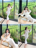 Poschepose Gao Dingru [Magnolia Ruxin White Crystal] Новый китайский Cheongsam улучшение костюма