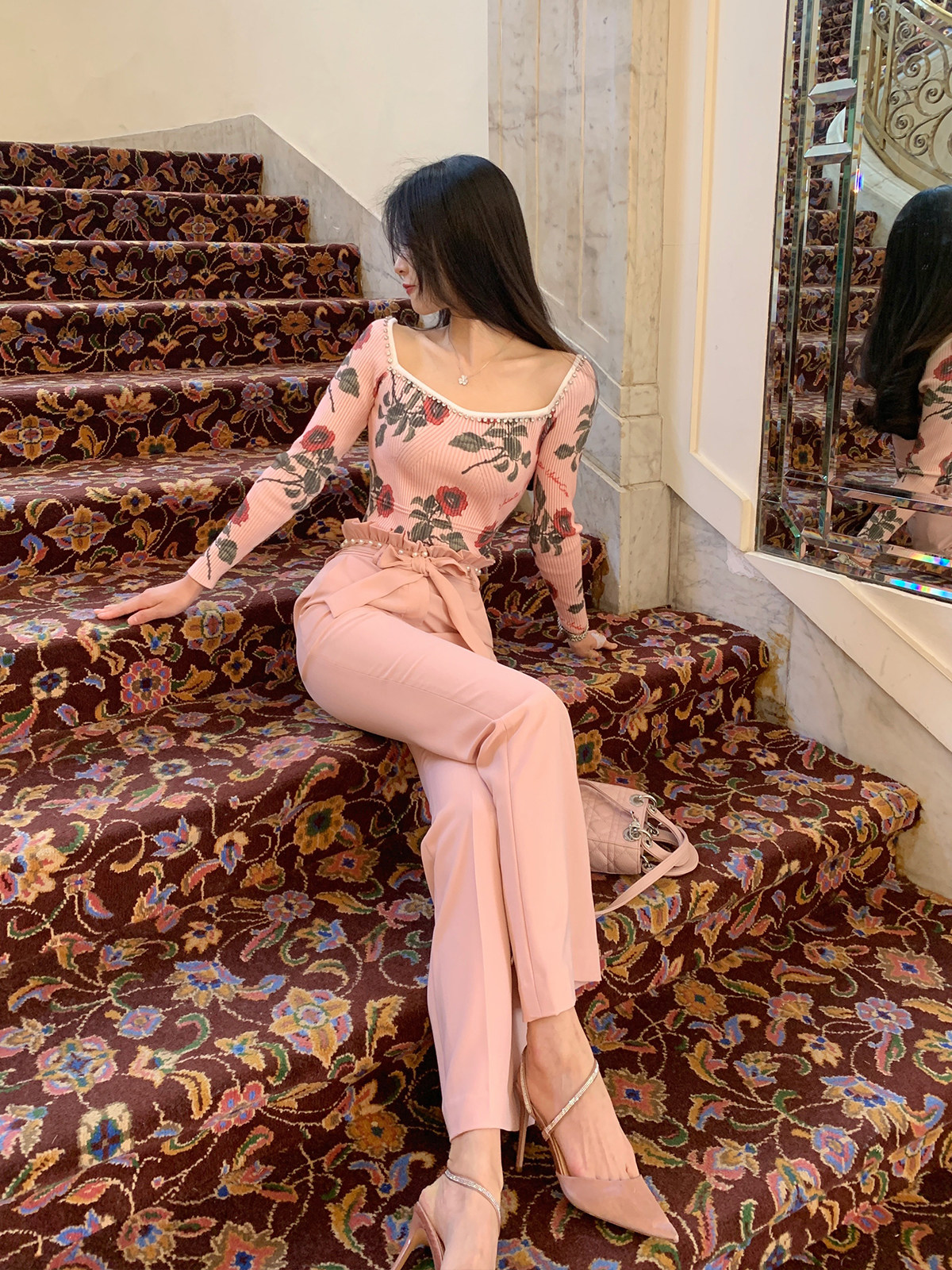 POSHEPOSE REX call your name must buy a second thin stretch hip ruffles ruffle Pearl trousers