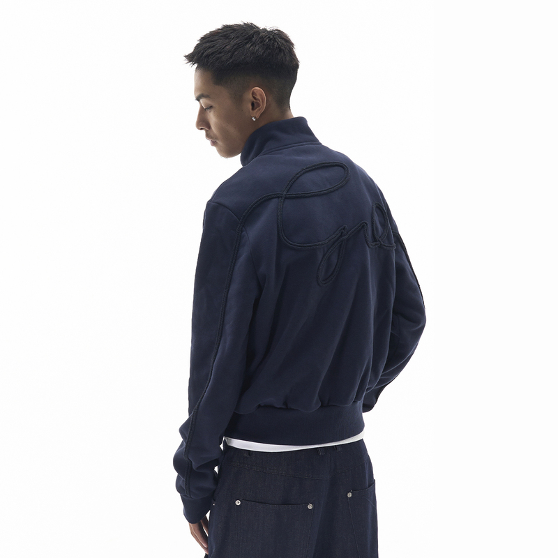 Websurfgroup Twist Rope Embroidered Sweatshirt with Stand Collar, American-Style Embroidery, Short and Wide Fleece, Unisex Couple Zipper Jacket