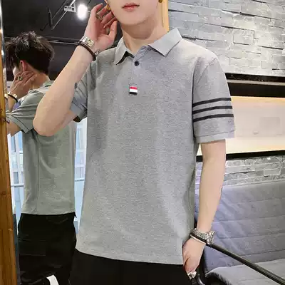 Summer slim lapel T-shirt men's solid color high-end business Korean version of the trend men's top small collar polo shirt short sleeve