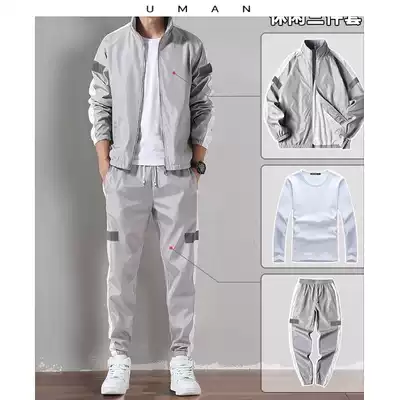 Sweater suit men's spring and autumn sports suit 2021 new trendy zipper casual jacket men's spring two or three-piece suit