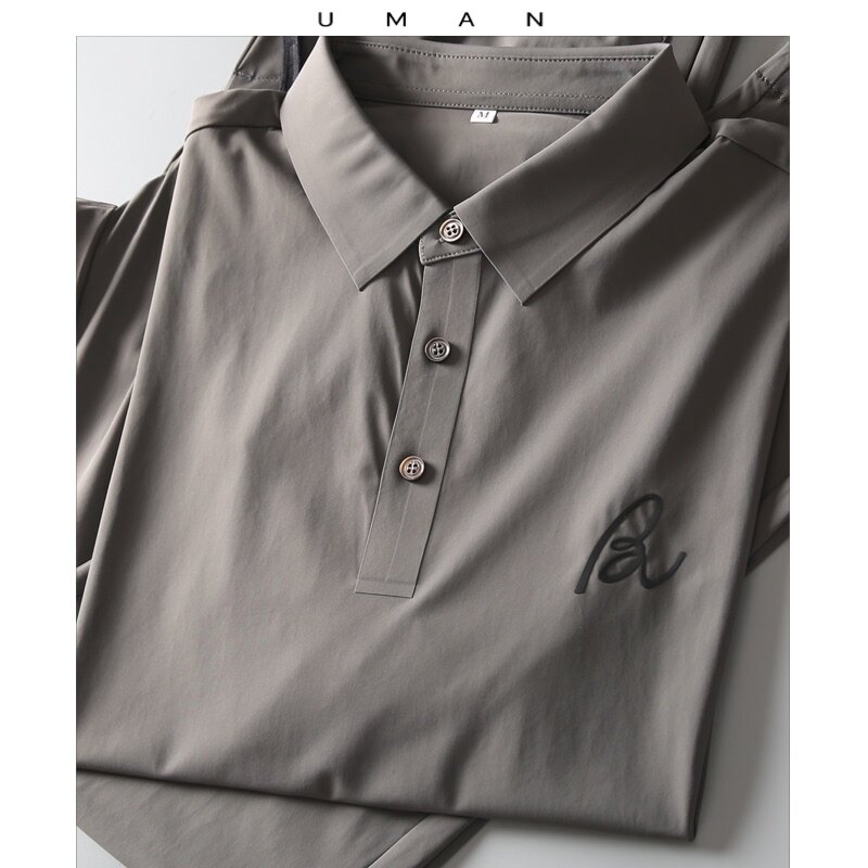 Ice silk casual suit men's 2021 new summer lapel short sleeve T-shirt trousers thin section quick-drying two-piece suit