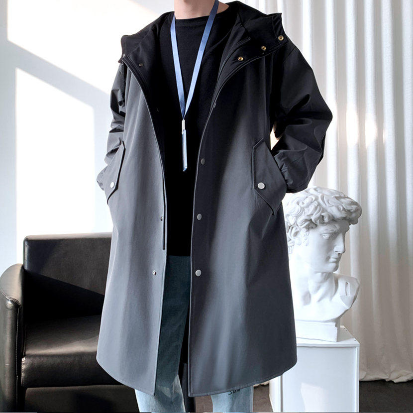 AAPE IDEA Inron windcoat jacket men's spring and autumn in long version with cap big coat Korean version trendy cape winter