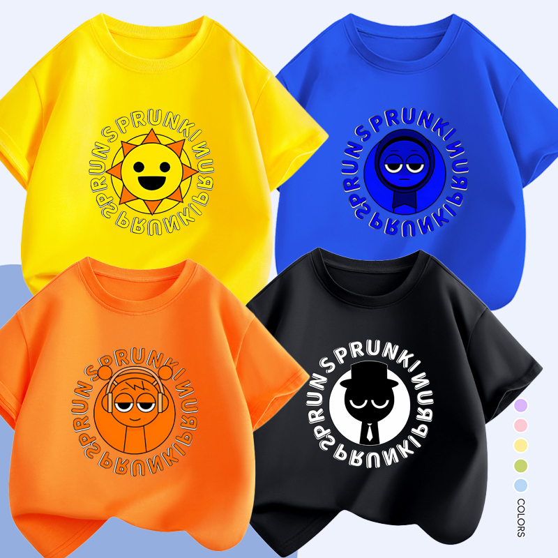 Sprunki Music Rhythm Box Mr. Sun Blake Children's Clothing Summer Pure Cotton Men's and Women's T-Shirts Short Sleeves