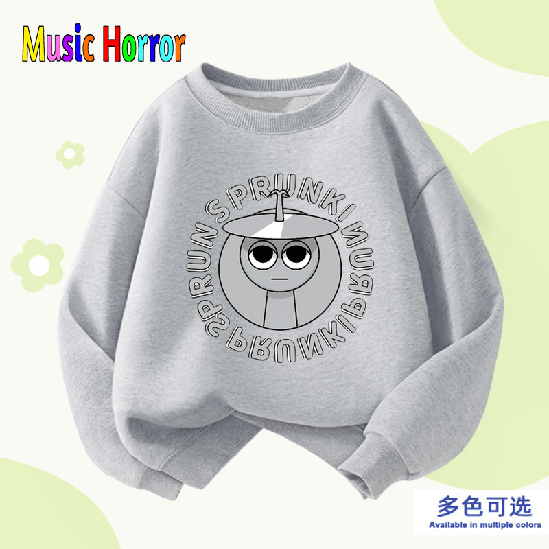 Sprunki Rhythm Box Mod Clark Clothes Boys' Sweatshirt Cartoon Children's Pure Cotton Long Sleeve T-Shirt Base Layer