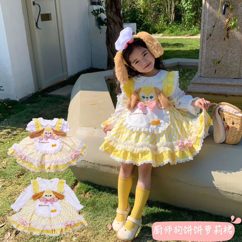 Girls' Lolita Princess Dress Autumn Chef Dog Cookie Children's Handmade Dress Cartoon Dress Cute Dress Spring
