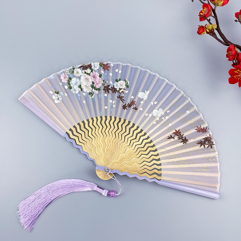 6 inch fan folding fan women's ancient style summer style and wind craft fan cherry blossom rabbit creative portable folding fan