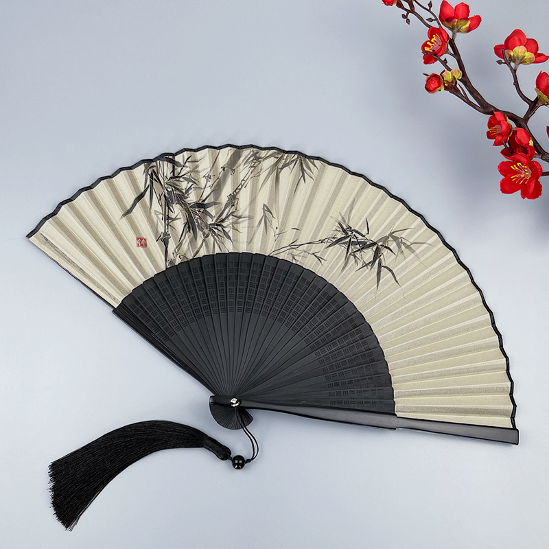 Fan Ancient Wind Folding Fan water Ink Wind Men and women Gutsuit Small country Wind folding fan Summer Portable Real Silk Bamboo Fan