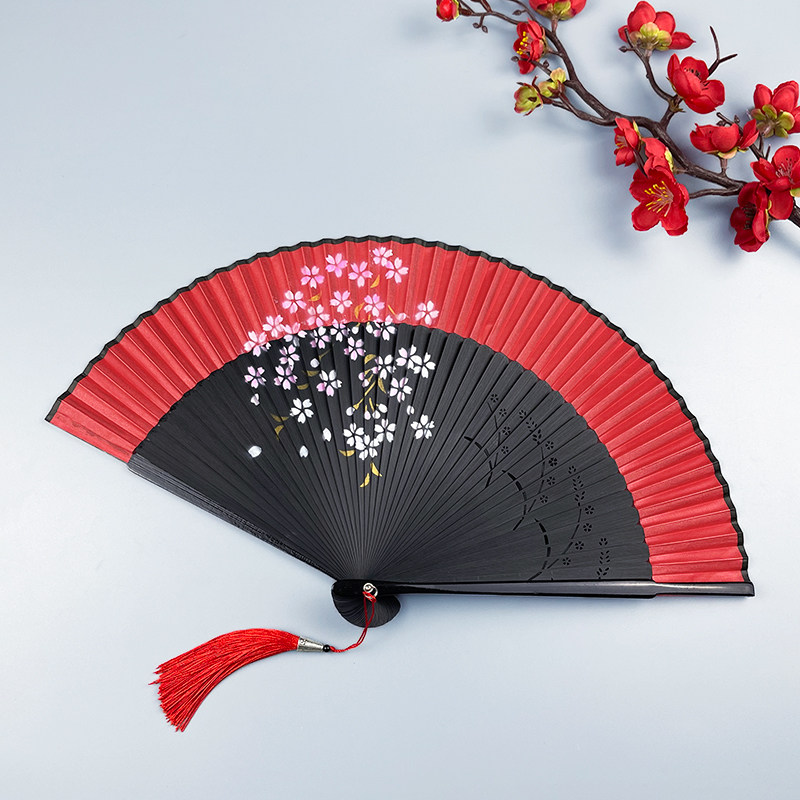 Big red fan folding fan Chinese style women's summer ancient style classical danceable dance craft hand-painted spray-painted fan
