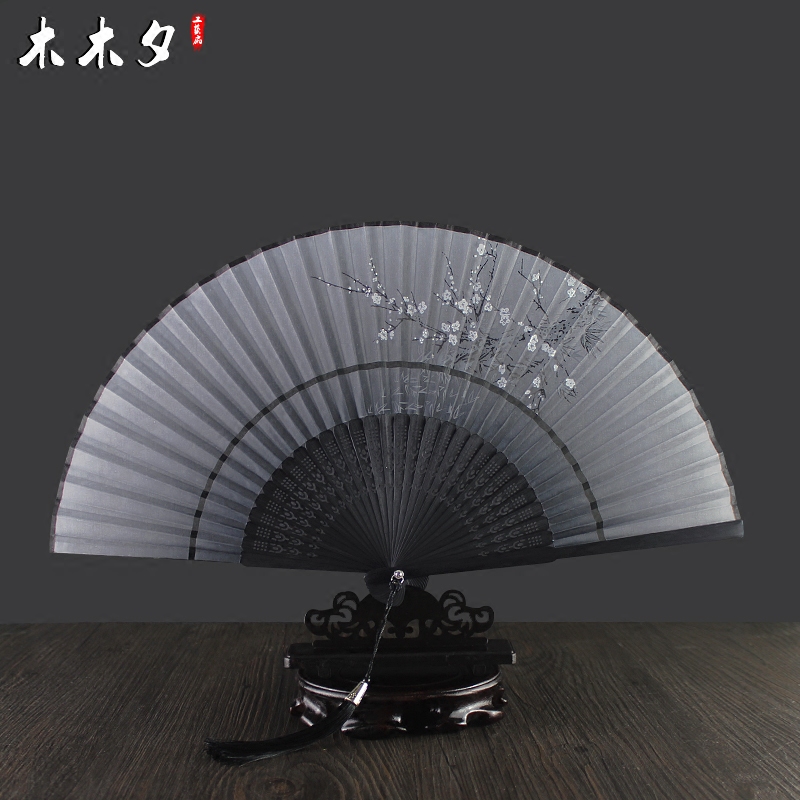 Mumuxi 6-inch summer women's fan folding fan double-section craft fan Chinese fan ancient style silk fan gift fan