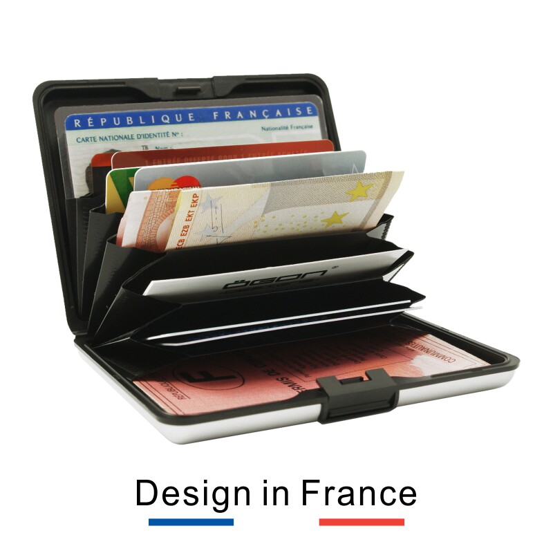OGON France Euroclip men's large aluminum credit card box wallet RFID shielded security anti-theft brush