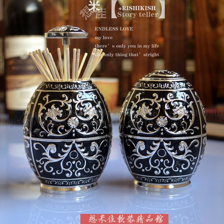 Boutique special price black toothpick cylinder fully automatic hand carved silver toothpick box home hotel KTV Supplies