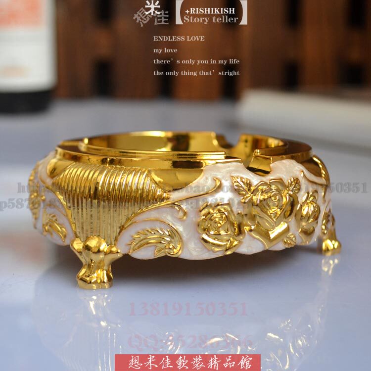 Ultra-affordable gold European ashtray white style style roses home-room living room supplies Creative gift