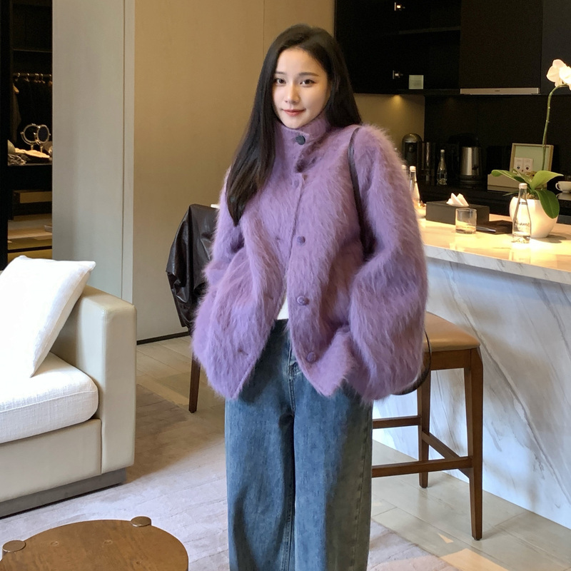 Purple Rabbit Fur Brushed Purple Coat for Women, Winter High-End Plush Coat, Short Style for Petite Figures, 2025 New Model Purple Rabbit Fur Brushed Purple Coat for Women, Winter High-End Plush Coat, Short Style for Petite Figures, 2025 New Model