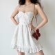 Go Girl Go Homemade European and American Style Sexy Hollow Embroidered White Tube Top Dress Women's High Waist A-Line Short Skirt