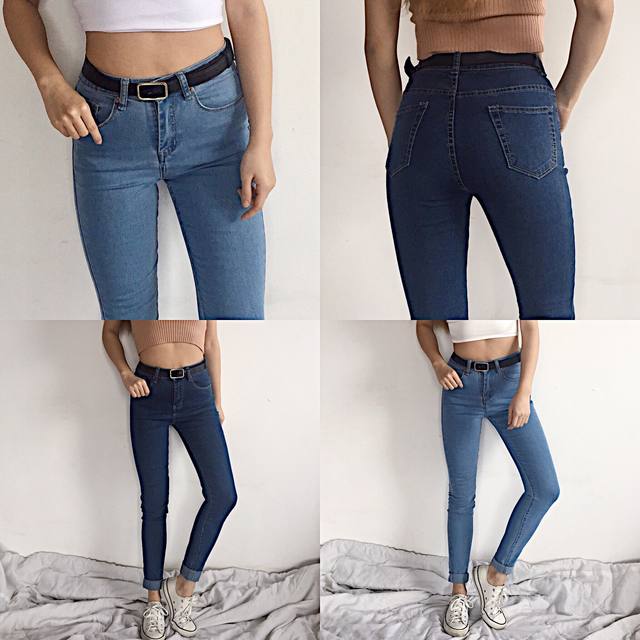 GoGirlGo American retro high waist slim fit old washed jeans women's pencil pants trousers